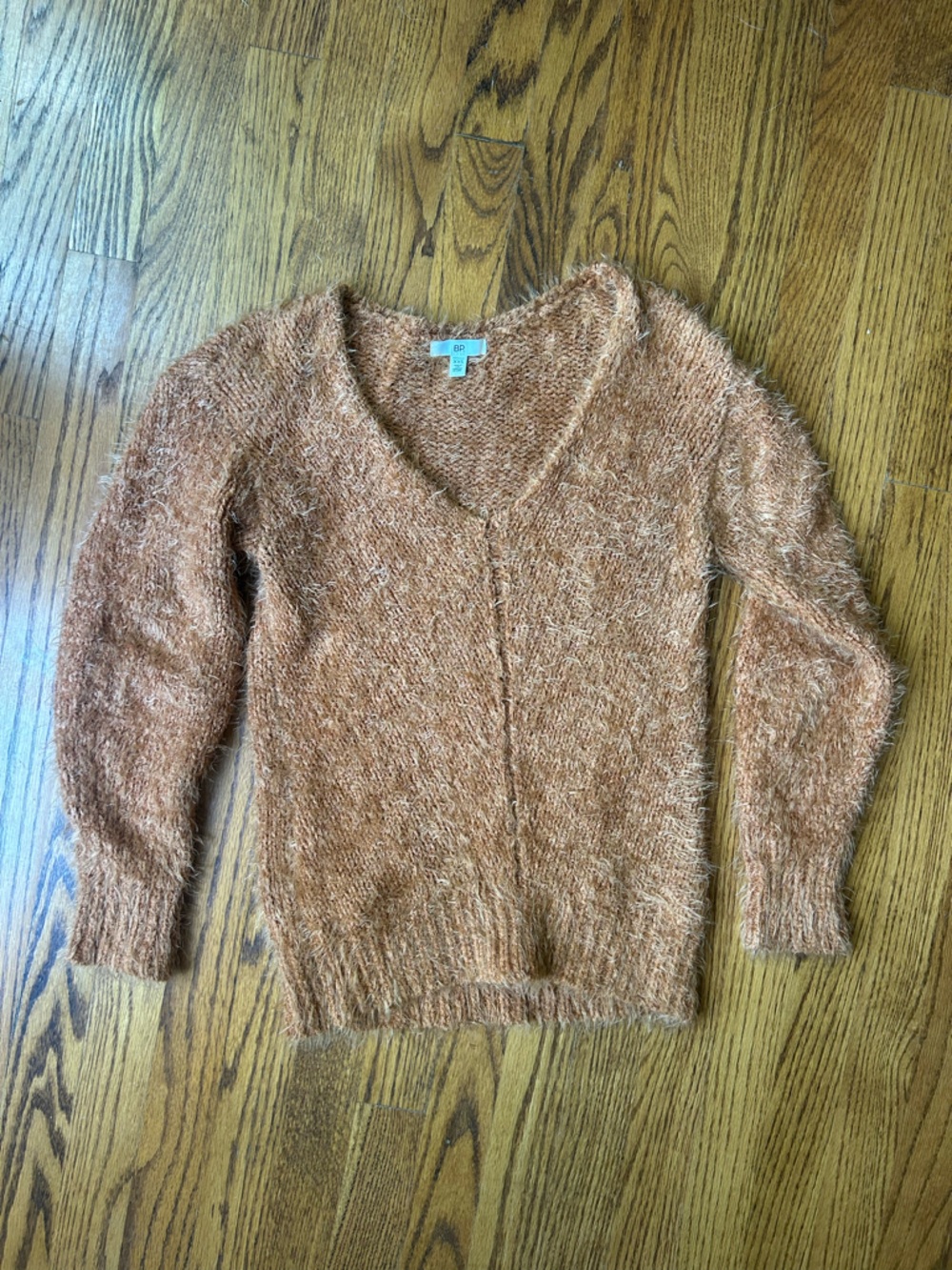 BP Fuzzy V-Neck Sweater in Copper